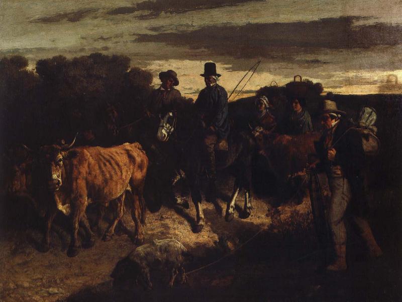 Gustave Courbet bonder atervander till flagey marknanaden oil painting picture